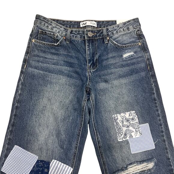 YMI Low Rise Patchwork Distressed Jeans Loose Fit NWT Medium Wash - Picture 9 of 10